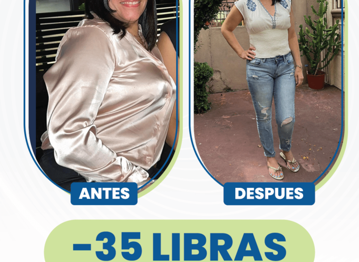 Fotos de comparación del antes y el despues de que una mujer bajara 35 libras en 6 meses