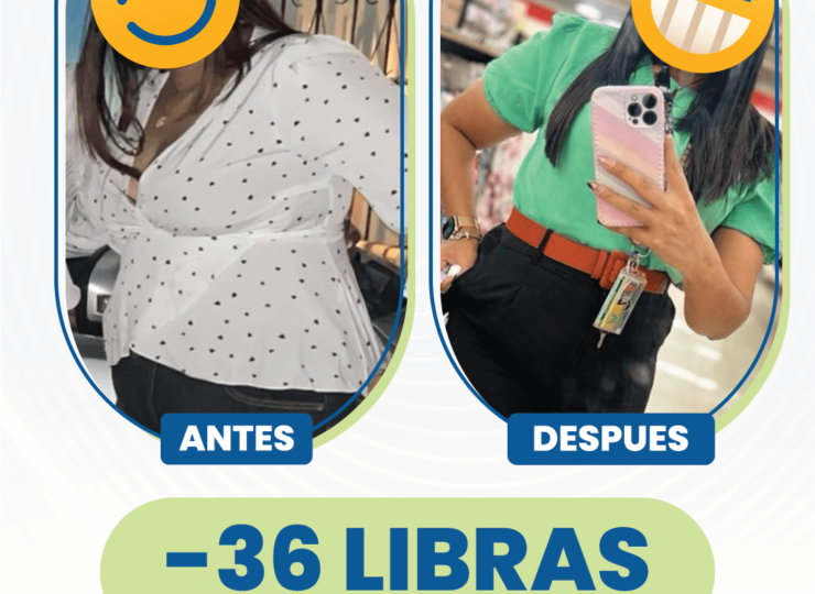 Fotos de comparación del antes y el despues de que una mujer bajara 36 libras en 6 meses